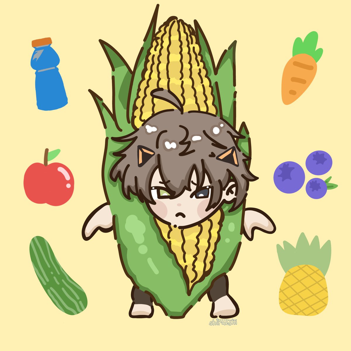 shiraeshi's tweet photo. Cornban 😺🌽

ゲームしながら健康になろうね 🎮✊️

#AlbanKnoxArt #DeezKnox https://t.co/eF17V6GI7E