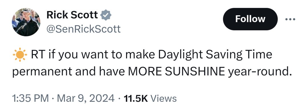 I don't know who needs to hear this, your clock is not a dimmer switch.  There will be the same amount of sun no matter what you set your clocks to.

#SaveStandardTime
#DitchDST