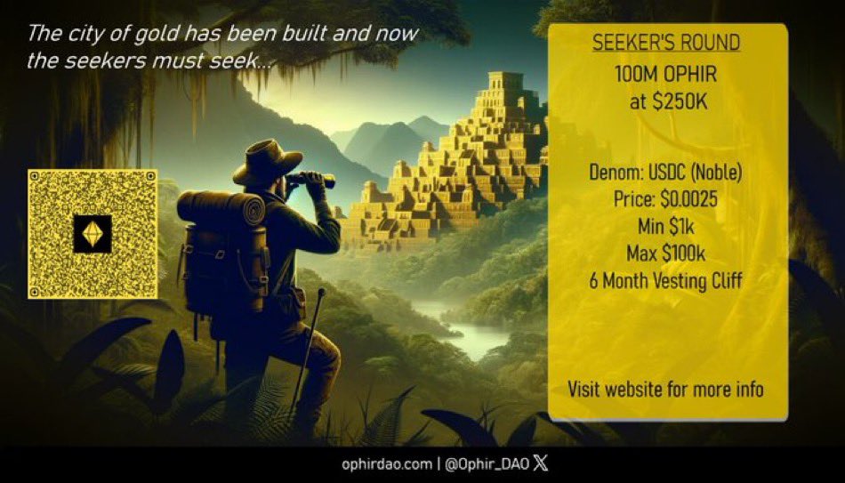 Get to the City of Gold when it can be found! The seekers round is ongoing and easily accessible: ophirdao.com/seekers

Be a seeker and get to the City of Gold 

#Ophir #Seeker #CityofGold