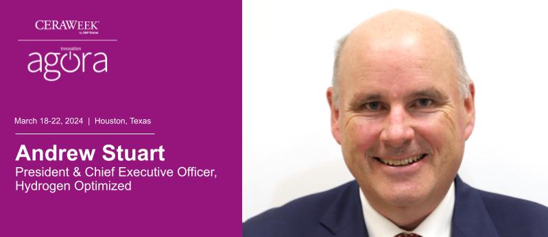 CERAWeek's tweet image. We&apos;re delighted to share that Andrew Stuart, President &amp;amp; Chief Executive Officer, Hydrogen Optimized ( @h_optimized ) will be a speaker at #CWAgora during #CERAWeek. Explore our lineup of 2024 speakers at okt.to/Qxahqo.