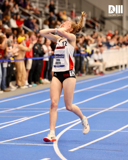 D3GloryDays's tweet photo. A league of her own 👑

Fiona Smith of St. Benedict collects another dominant win in the women’s 3000m, winning in 9:25.97. She’s now won the cross country, indoor 5k, and 3k titles.

🥈Natalie Bitetti, Claremont-Mudd-Scripps
🥉Evelyn Battleson-Gunkel, U. of Chicago https://t.co/tChhIwKzLG