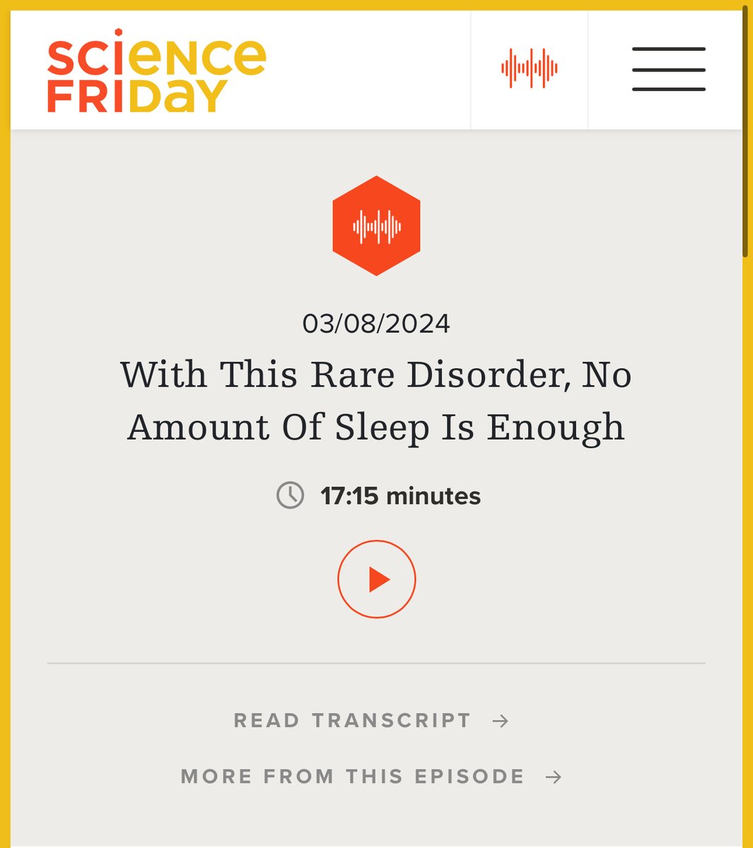 Exciting news for the #idiopathichypersomnia (IH) community. Yesterday, Diana Kimmel, @HypersomniaNews board member and #PWIH, along with @qeastman, author of The Woman Who Couldn't Wake Up, were interviewed by Science Friday about #IH. sciencefriday.com/segments/idiop…