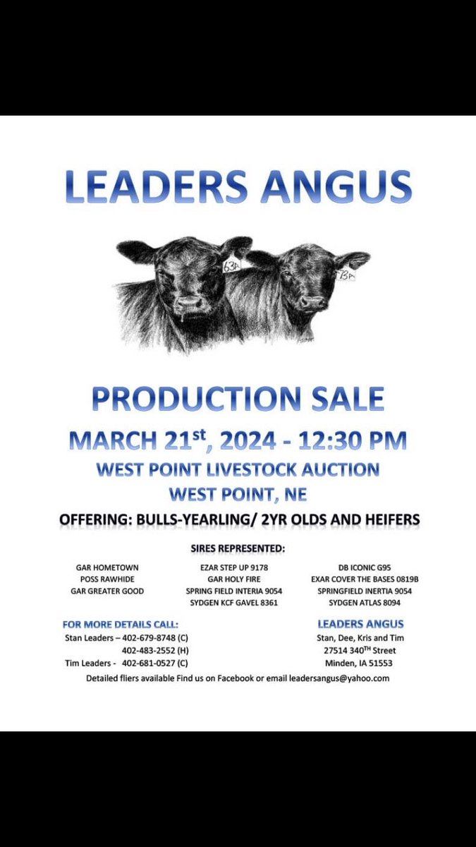 Good stock from a great family. If you have any questions reach out to Stan or Tim.