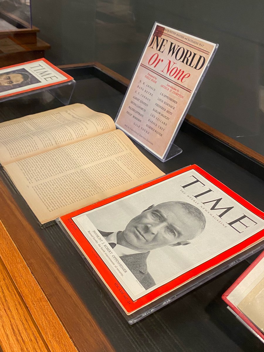 PalmeriJoAnn's tweet photo. Explore #Oppenheimer & #AtomicEra history with materials from the #HistSci Collections on display in the 5th Floor Special Research Collections @OU_Libraries (Mon-Fri 9-4:45 through May) #Oscars2024 #BarbieReads #Barbenheimer #HistPhys #HistSTM https://t.co/fVUY7oFf7I