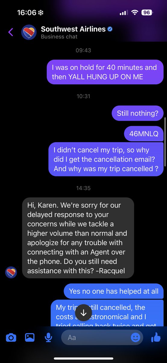 As someone who has been a <a href="/SouthwestAir/">Southwest Airlines</a> member since 2016, this is extremely disappointing— to not even be offered anything at all for a horrible experience trying to get this sorted out. I fly on average at least once a month &amp; can’t wait to fly with another airline #southwest