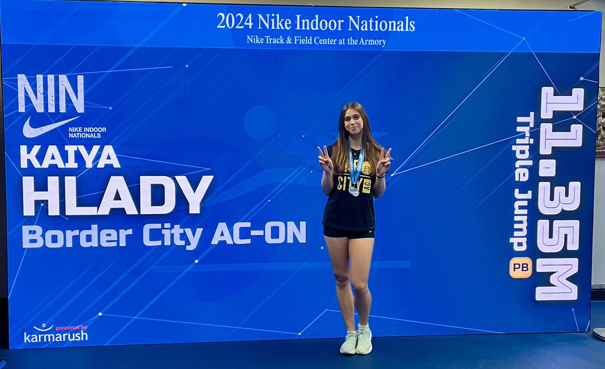 4th for Kaiya Hlady 11.35m TJ @TweetingTrack @ArmoryNYC #NikeIndoorNationals @BorderCity_AC