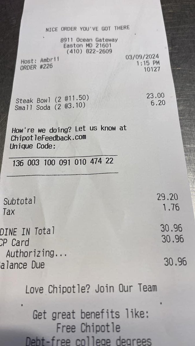 BrownBoxers's tweet photo. Here’s for 2 people to eat at @ChipotleTweets it’s “Only” 30$ https://t.co/dlYkEnNOxA