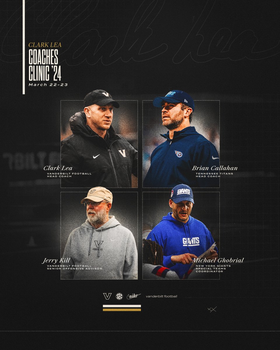 Excited to add Coach Callahan and Coach Ghobrial to our coaches clinic. Don’t miss out, register today! Register: vanderbiltfootballcamps.com