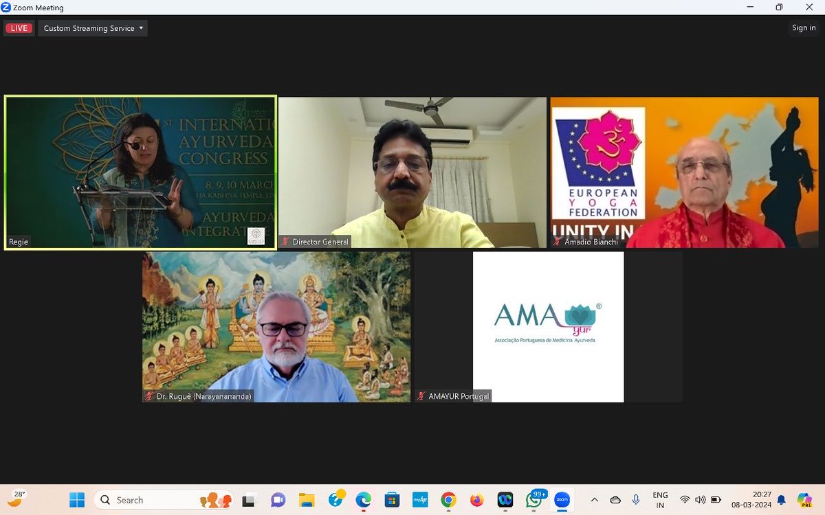 Prof. (Vaidya) @rnacharya1967, DG, #CCRAS, presented the inaugural address at the 1st #Ayurveda International Congress hosted by #AMAYUR, #Portugal, discussing Ayurveda for Integrative Health on March 8th, 2024, via video conferencing.   

#Ayush #IntegrativeHealth