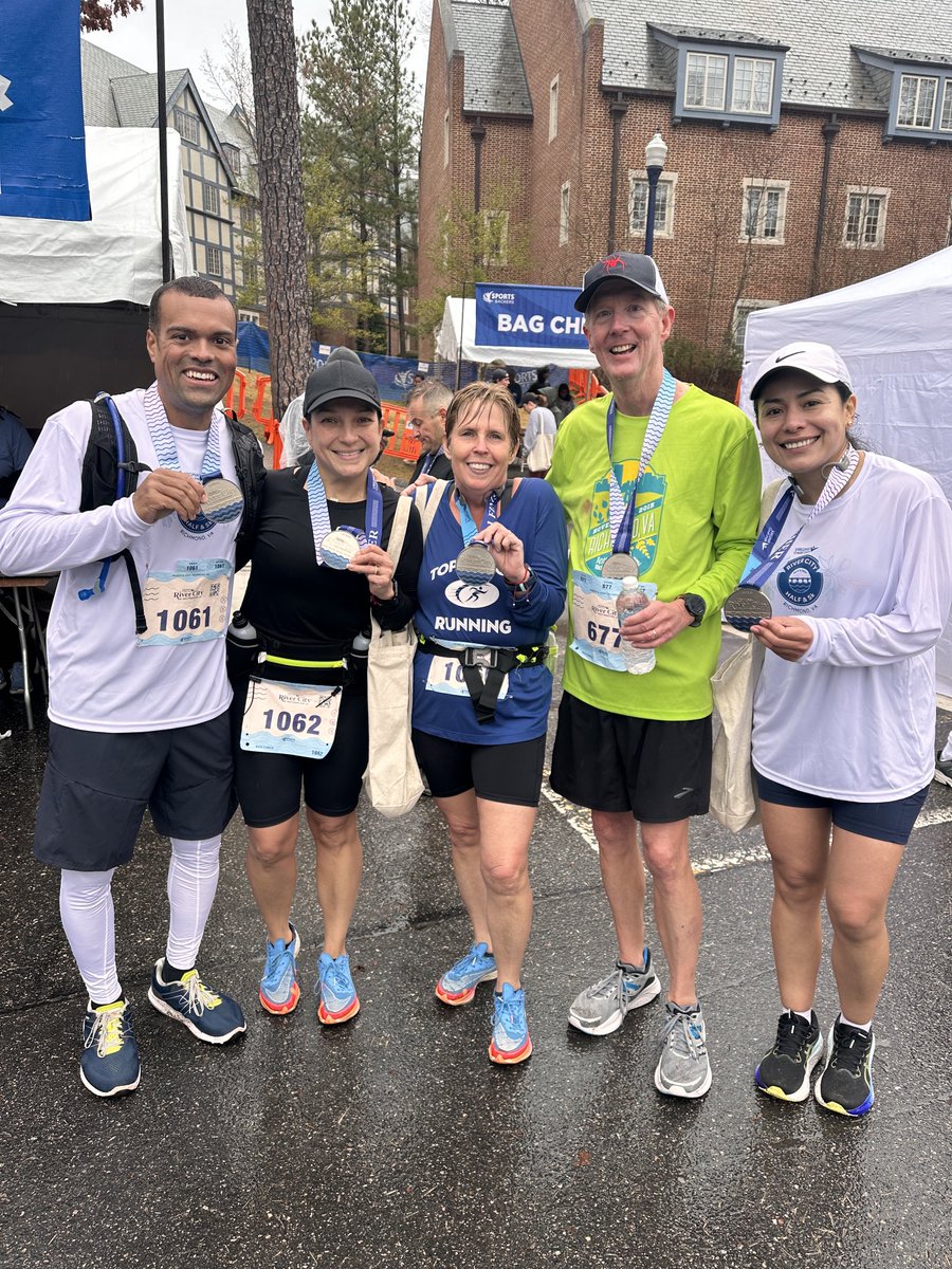 robRVA's tweet photo. We completed the inaugural River City Half Marathon today in Richmond. Challenging rain and chilly temperatures, but all of our group seemed to have a rewarding race experience. Beautiful views along the James River. Some major league hills too! #runrichmond https://t.co/anpWbDr1qO