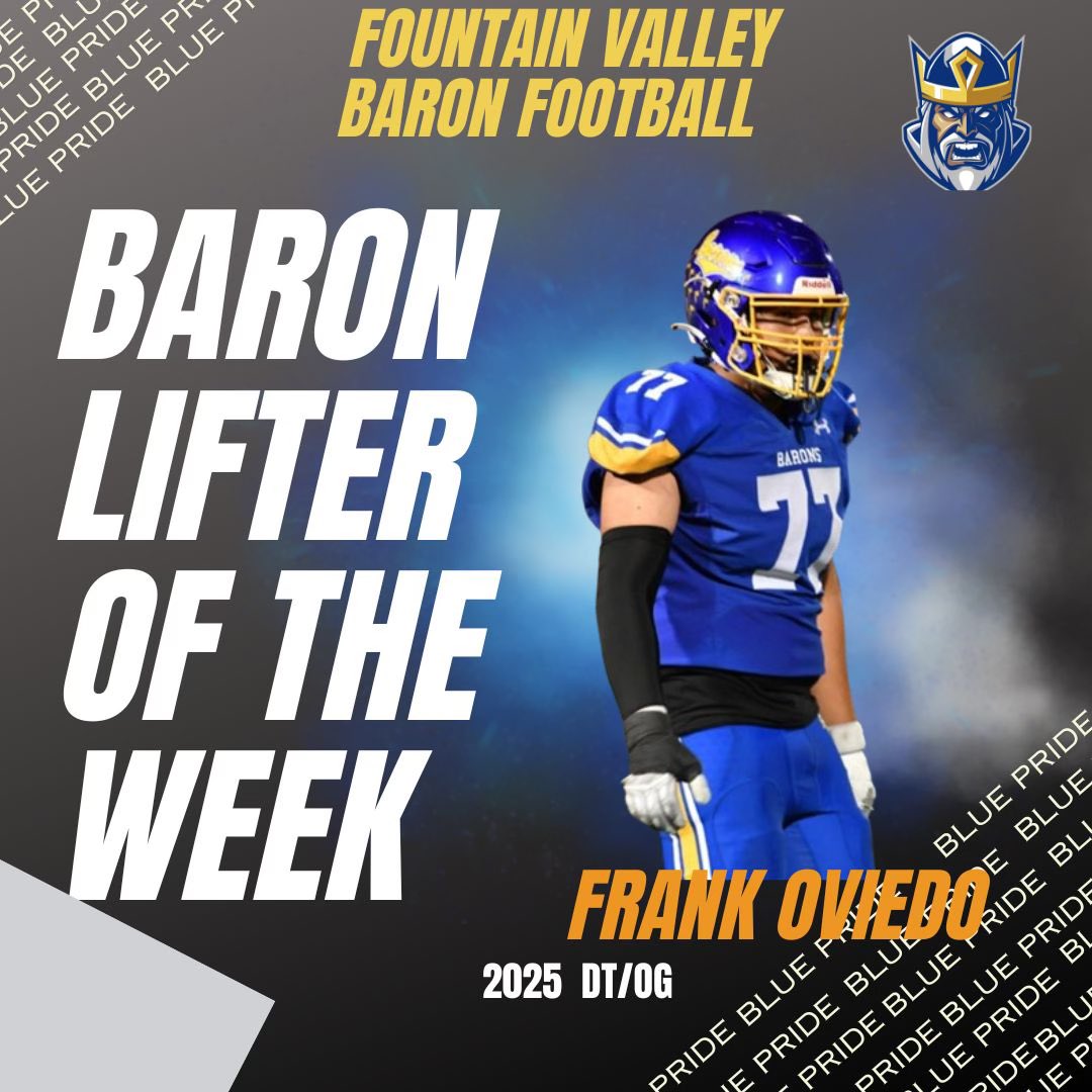 FVBaronFootball's tweet photo. Congratulations to Frank Oviedo, our Lifter Of The Week!!!

💪🏼Daily work paying off💪🏼

@frank_oviedo1026 

🔵🟡🔴
#BluePride #B4L #lifteroftheweek https://t.co/8ZwPFulpaN