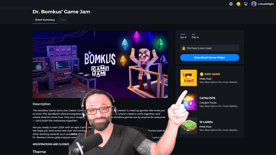 LukusIsRight's tweet image. JOIN US ON TWITCH (twitch.tv/thesandboxgame) FOR FUN AND EXCITEMENT!! On todays show we will be announcing the winners of @TheSandboxGame&apos;s Dr. Bomkus’ Game Jam, and taking a moment (or two) to revel in all of the Game Devs and their BRILLIANT MINDS!!