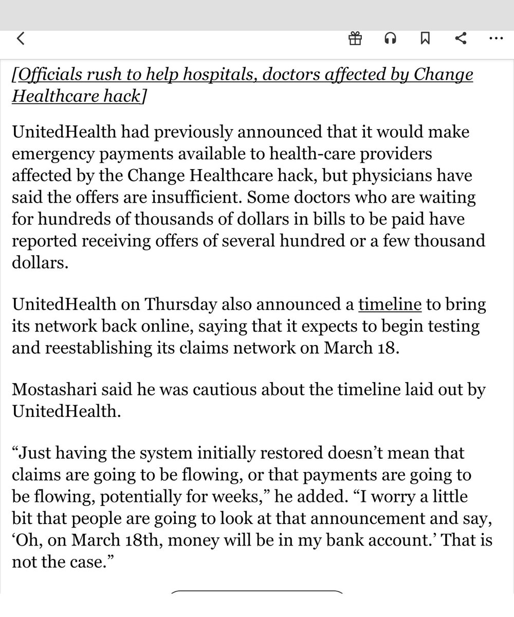 Great news on a Saturday morning Medicare announces emergency funds for doctors affected by Change Healthcare hack @ddiamond is there to cover it, with a shout-out to @SenSchumer @RepBera @RepLarryBucshon and other members of the Doc Caucus