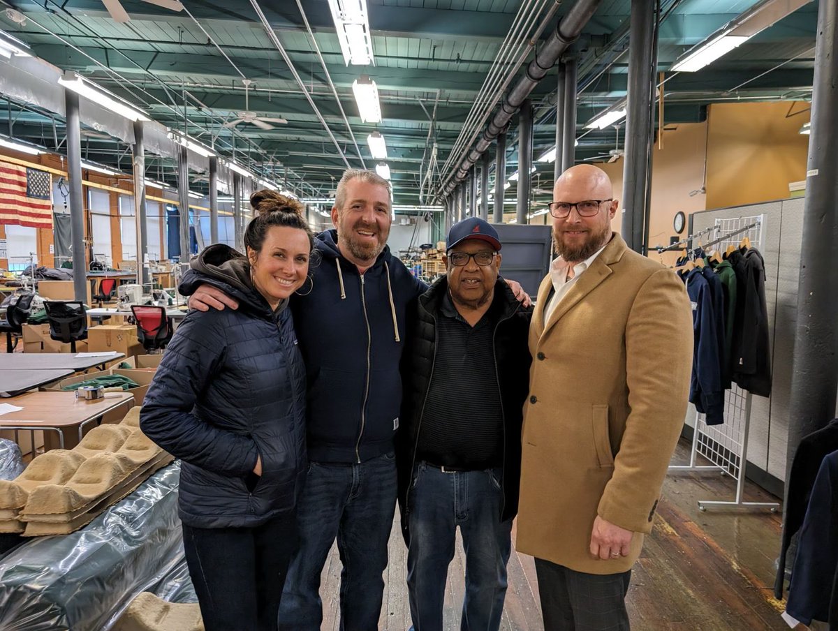 Thank you to Ben and Whitney for giving a tour of the @ARportlandmaine factory where @steelworkers produce American made UNION made clothing to myself and @JPSmithEA