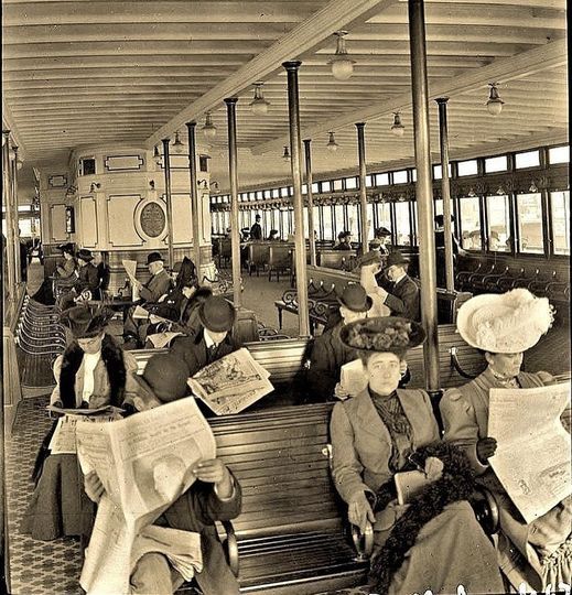 Passengers onboard the Staten Island Ferry. New York, USA. 1895.