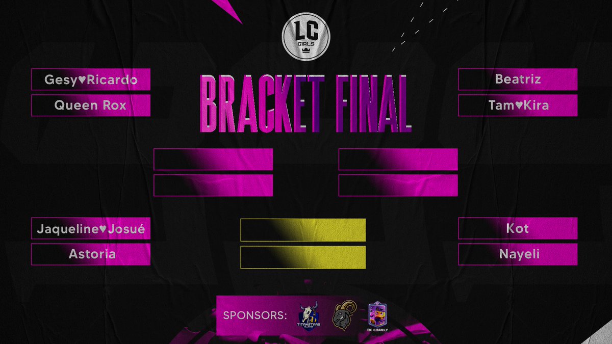 🏆 FINAL BRACKET - QUARTERFINALS (20:00 UTC)

⚔️ <a href="/Gesycr/">Gesy</a> 🆚 <a href="/MiaRox5/">𝘘𝘶𝘦𝘦𝘯🌸</a> 
⚔️ <a href="/Jaquelinerscr/">Jaqueline</a> 🆚 <a href="/AstoriaE94/">Astoria</a>
⚔️ @CascanteBeatriz 🆚 @Tamigirluwu
⚔️ <a href="/KotAykk/">Kot</a> 🆚 <a href="/Nayeli__15/">Nayeli</a> 

💰 $100 USD

📺 twitch.tv/recameca
📺 twitch.tv/kevincitogt

#LadronasCup • #SMCY2024