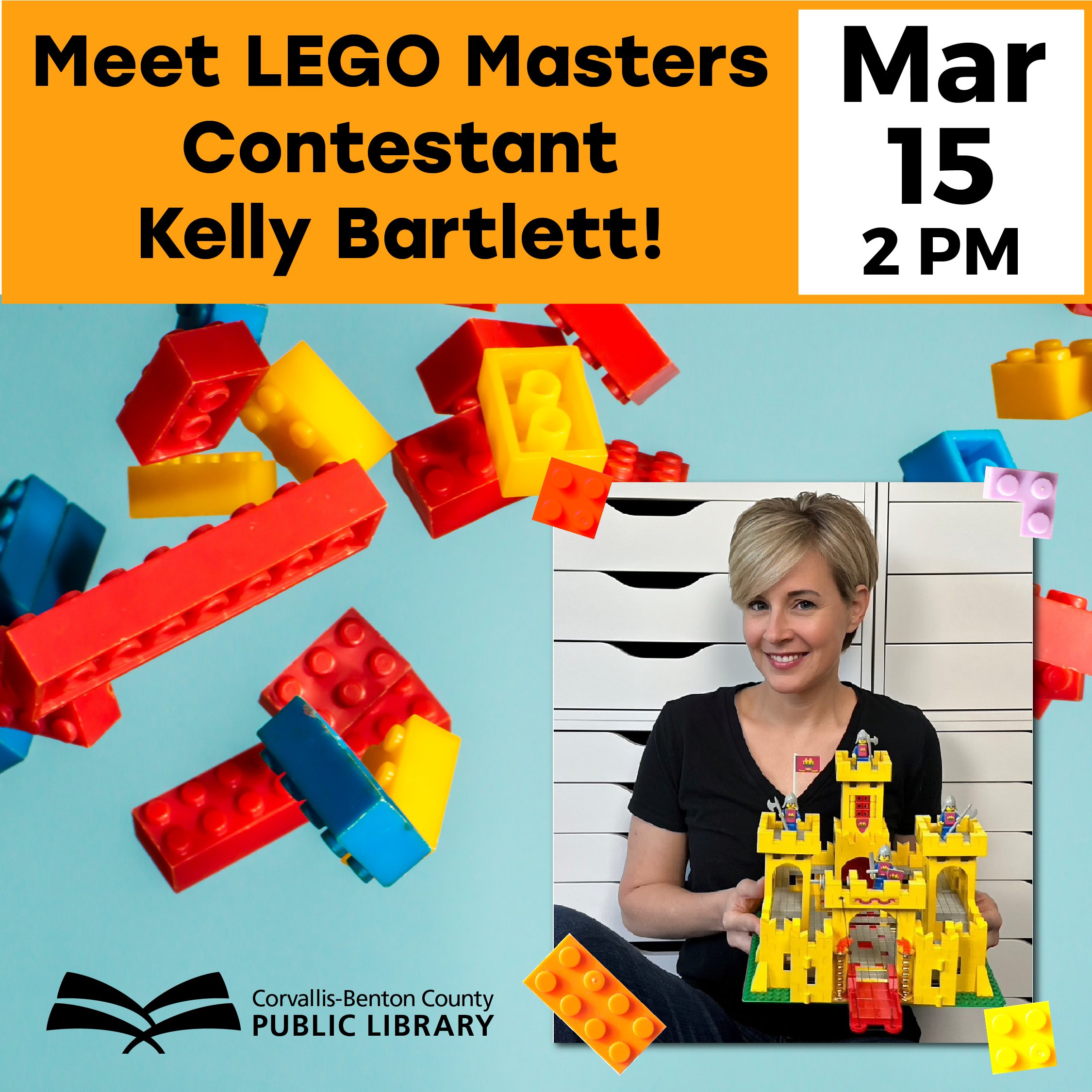 Corvallis Library on X We know we have a ton of LEGO fans builders out there meet LEGO Masters contestant Kelly Bartlett Mar. 15 2 PM She ll be here to