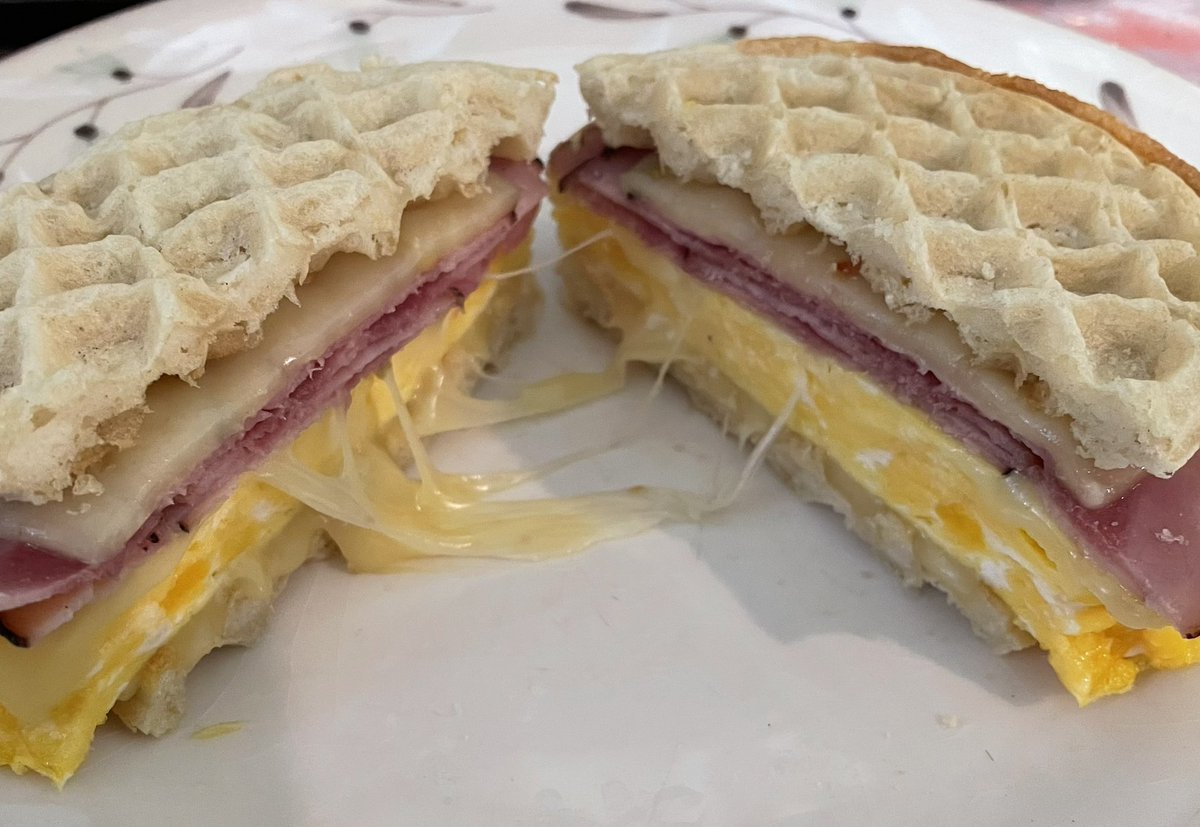 dr_unks's tweet photo. y’all, don’t sleep on using eggo as your bread for breakfast sandwiches #whitetrashtips https://t.co/y67mh5OqVG