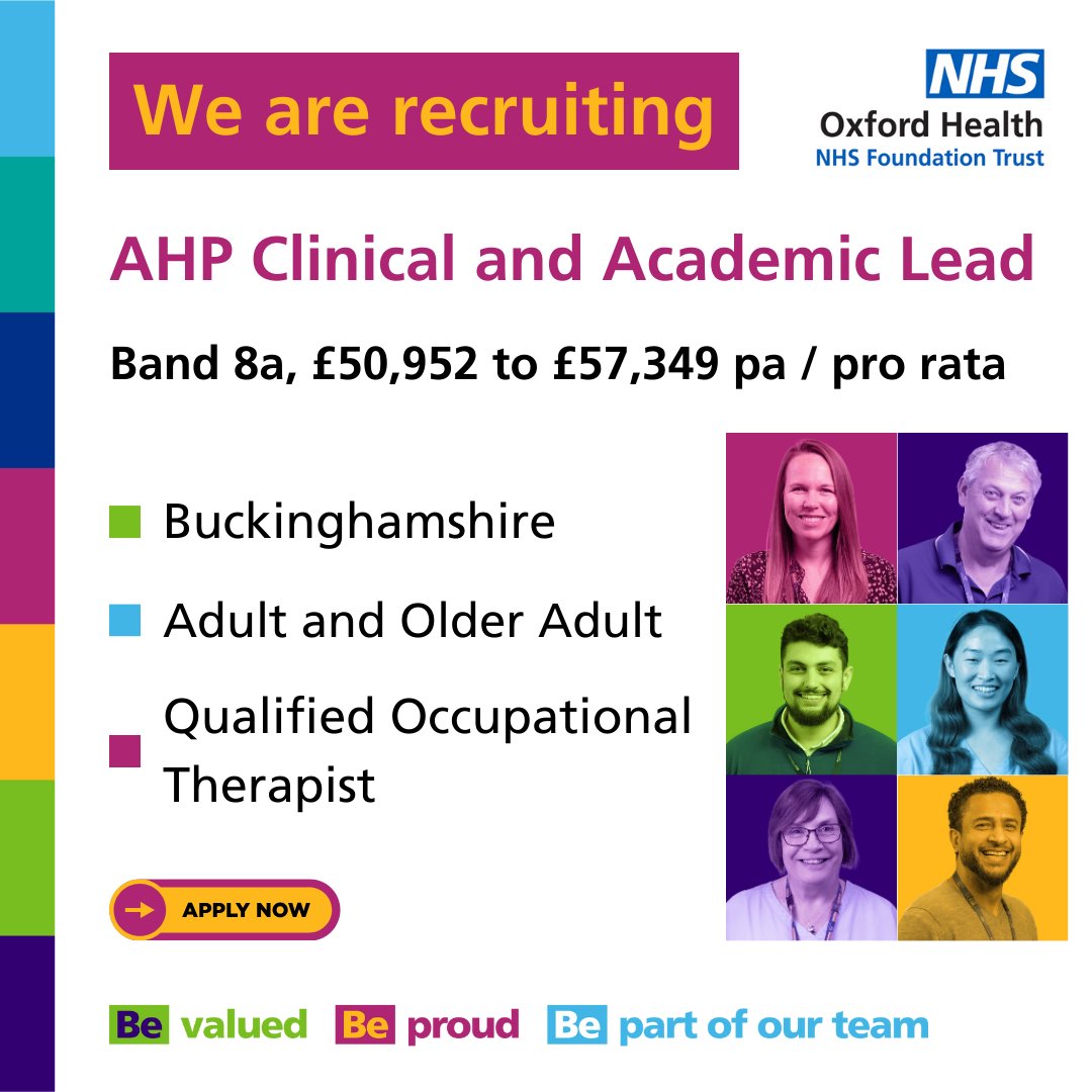 Are you an Occupational Therapist looking for your next career move? If so, apply today! 💻Apply now –loom.ly/useQ7cM 📅Closing date – 12th March 📍Location – Buckinghamshire #AlliedHealthProfessional #Research #Clinical #BeValued #BeProud