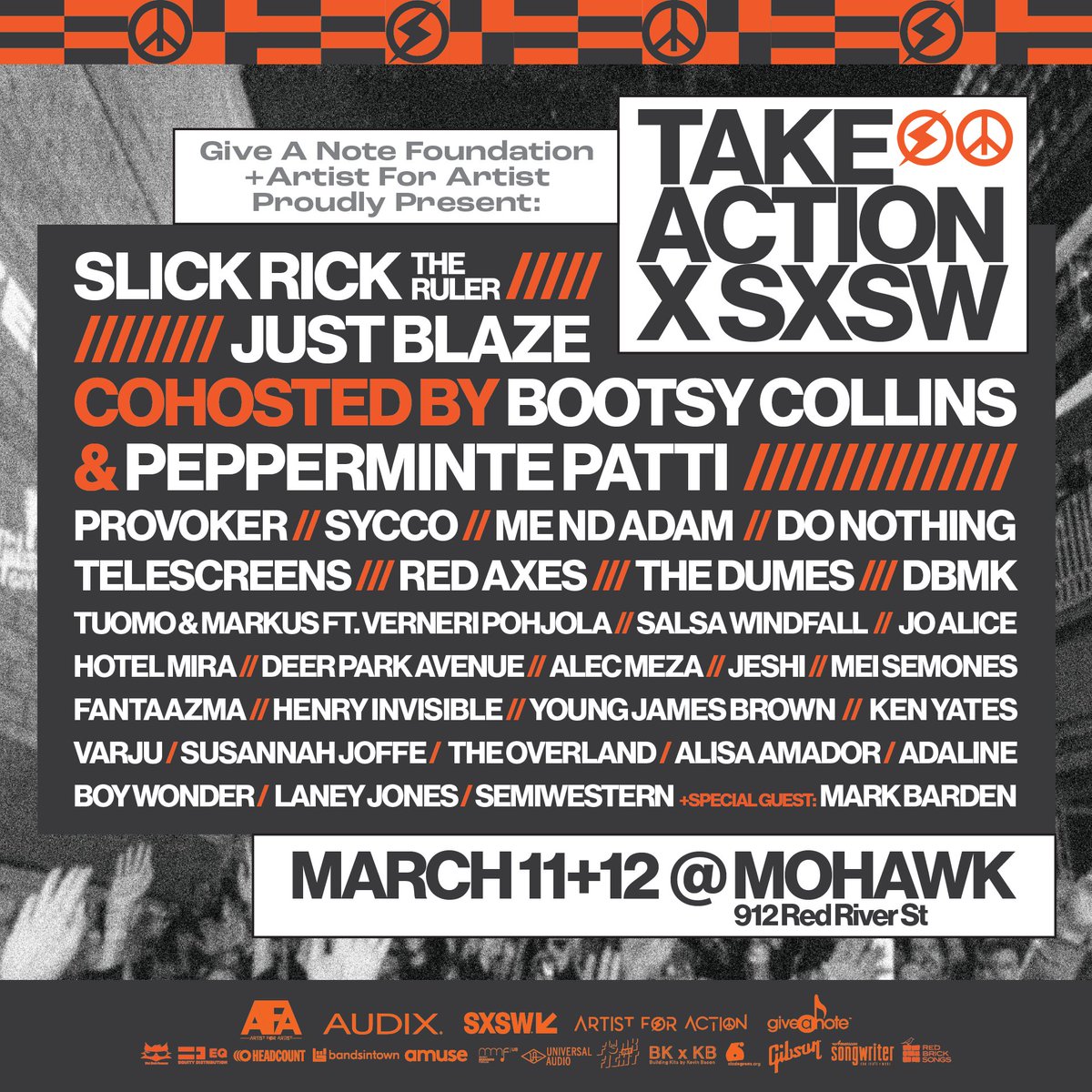 Get ready for SXSW! AUDIX will be live on stage at @sxsw, front and center with 30+ artists and 35+ panelists for TAKE ACTION x SXSW @mohawkaustin @giveanote @afamgmt! RSVP: artistforartist.com/sxsw #sxsw #takeactionsxsw