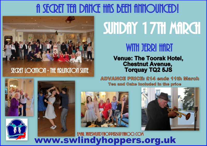 The clock is ticking.... cut off date for Tea AND Cake is the 11th March.The best way to spend a Sunday afternoon.... is dancing Lindy Hop to great music drinking tea and eating cake! There is also a BAR do make use of that too. :-) <a href="/Torquay/">Torquay</a> <a href="/Torbay_Hour/">#TorbayHour</a> <a href="/TorquayMuseum/">Torquay Museum</a>