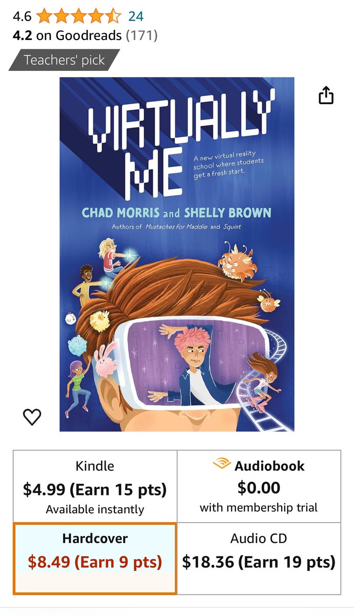 #VirtuallyMe is on a really nice sale on Amazon. Hardback. $8.49. It’s an Amazon Teacher’s pick, and in the Texas Library Association’s Lonestar Reading List. If it looks cool, scoop it up.