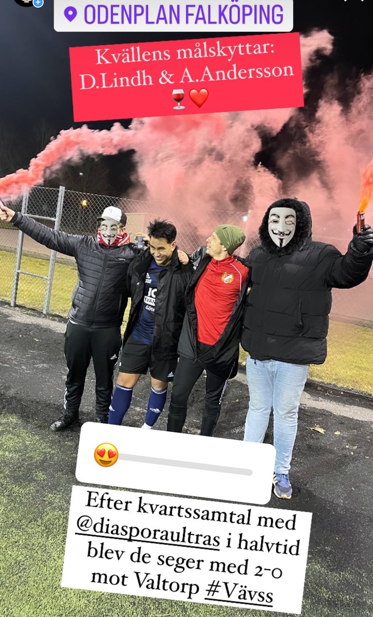 Mysig kväll tillsammans med våra rödvita bröder <a href="/ValtorpsIF/">Valtorps IF</a>. Saknaden efter <a href="/vfranberg/">Viktor Fränberg</a> &amp; <a href="/Galge83/">Tommy Andersson</a>  är fortfarande stor, kom tillbaka ❤️

Extra tack till Ultras för stödet❤️
Nästa helg åker vi igen, söndag hemmamatch 🤝🙌🏻

#ettrödtjutshjärta🍷❤️
#vävss