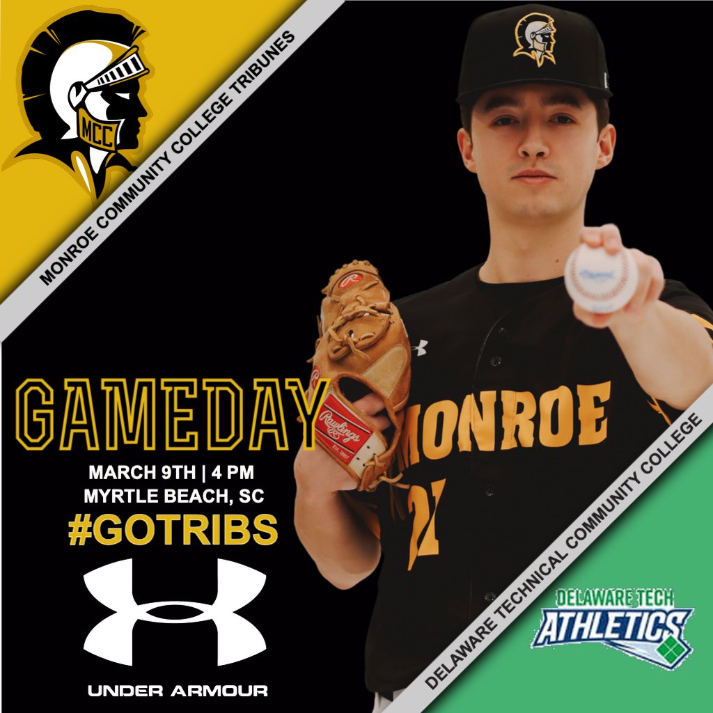 MCCTribunes's tweet photo. Tribune Baseball has a schedule update today down in Myrtle Beach 🏝️
They now will face Delaware Tech at 4 PM and look to make it two straight wins ⚾️
#GoTribs⚔️ https://t.co/xRcN6f0ZCB