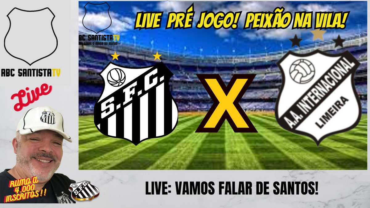 ABCSANTISTATV1's tweet photo. LIVE PRÉ JOGO SANTOS X INTER LIMEIRA, e outros assuntos do Peixe no Canal ABC SANTISTA TV no Youtube: https://t.co/KNp4bR76AY https://t.co/Mc8XUZ89TB