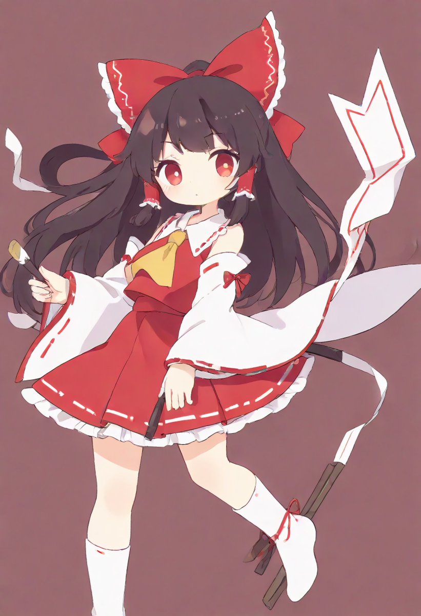 hakurei reimu 1girl solo bow red bow long hair detached sleeves skirt  illustration images