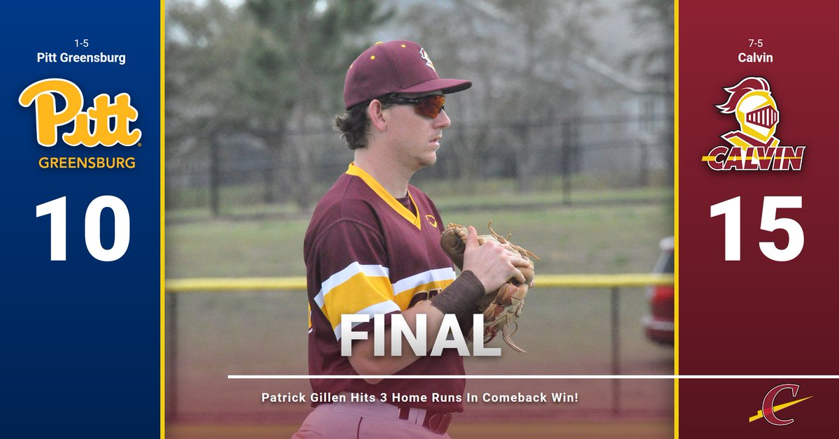 Calvin Knights (@calvinknights) on Twitter photo Final - Patrick Gillen hits 3 HR as <a href="/CalvinBaseball/">Calvin Baseball</a> erases a pair of four-run deficits to win 15-10!
Gillen finished with 8 RBI and has 8 HR this season. Nate Mason hit his 2nd HR of the day and went 2-4 with 4 runs! #GoCalvin Final - Patrick Gillen hits 3 HR as <a href="/CalvinBaseball/">Calvin Baseball</a> erases a pair of four-run deficits to win 15-10!
Gillen finished with 8 RBI and has 8 HR this season. Nate Mason hit his 2nd HR of the day and went 2-4 with 4 runs! #GoCalvin