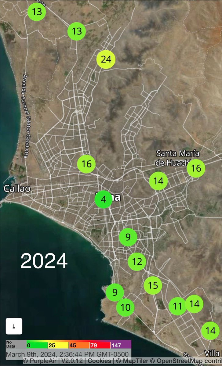 Cuando instale mi medidor de calidad del aire en Surco, habían pocos en Lima (UPCH UTP). Hoy hay mucho más. Veo que la organización, GeoHealth, ha instalado varias. Faltan medidores al oeste como: Pueblo libre, Jesús Maria, Callao, San Miguel, Miraflores #Peru #CambioClimatico