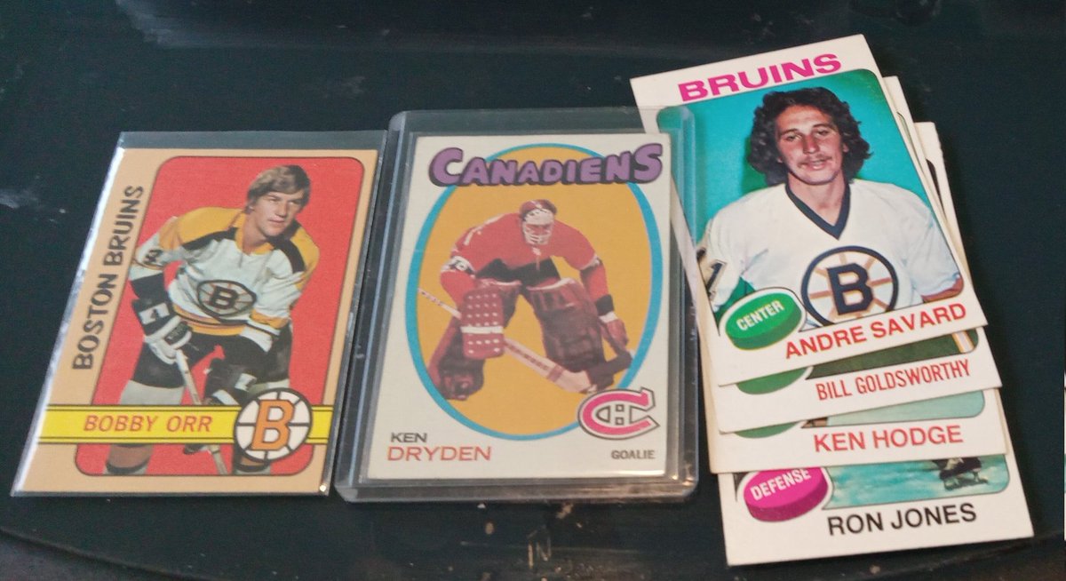 delspacefranco's tweet photo. My end of a trade with @roof_shot: an Orr for the 72-73 build; a Dryden RC for 71-72 build and some needs for #1975 Plus he RAK'd me an uncut sheet of #1981Topps! Thanks Rich! https://t.co/ByjhA4T75Q
