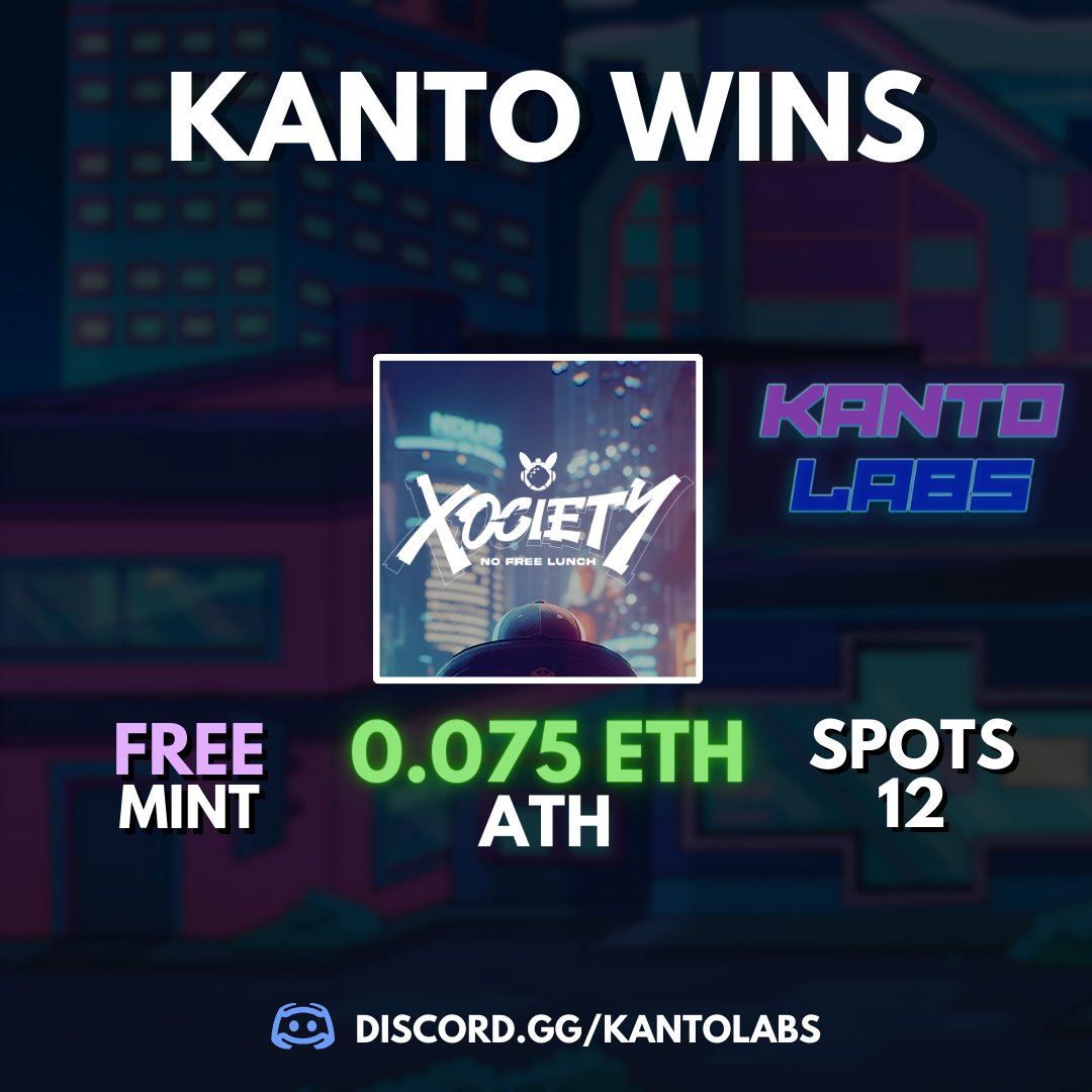 Kanto Labs COOKED on XOCIETY! 🧑‍🍳

Mint: FREE ➡️ ATH: 0.075 ETH (After Last Sale)

PROFIT: 0.065 ETH ($250) 🫰

12 Elite Members had WL Spots through a Kanto Giveaway. 💜