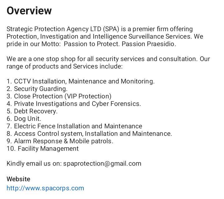 SpaCorps's tweet image. Strategic Protection Agency is a premier firm offering Protection, Investigation and Intelligence Surveillance Services.

We pride ourselves in our motto: Passion Praesideo. Passion to Protect.

Reach out to us: wa.me/721681868 or spacorps.com