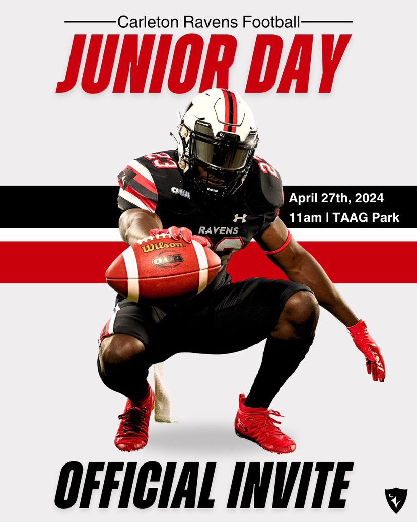 Thanks <a href="/CoachALothian/">Coach Alex Lothian</a> for the invite to the Carleton Ravens Football Junior day! Go Ravens 🐦‍⬛
