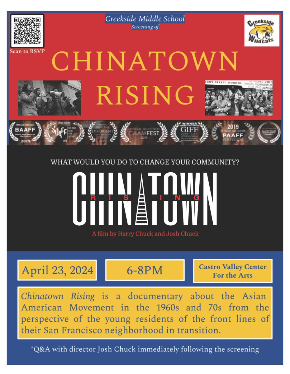 🎬Join us at the Castro Valley Center for the Arts for an exclusive screening of the independent film 'Chinatown Rising' on April 23rd! Check out the attached poster for a sneak peek, and secure your spot by RSVPing here: buff.ly/3v3yRES
