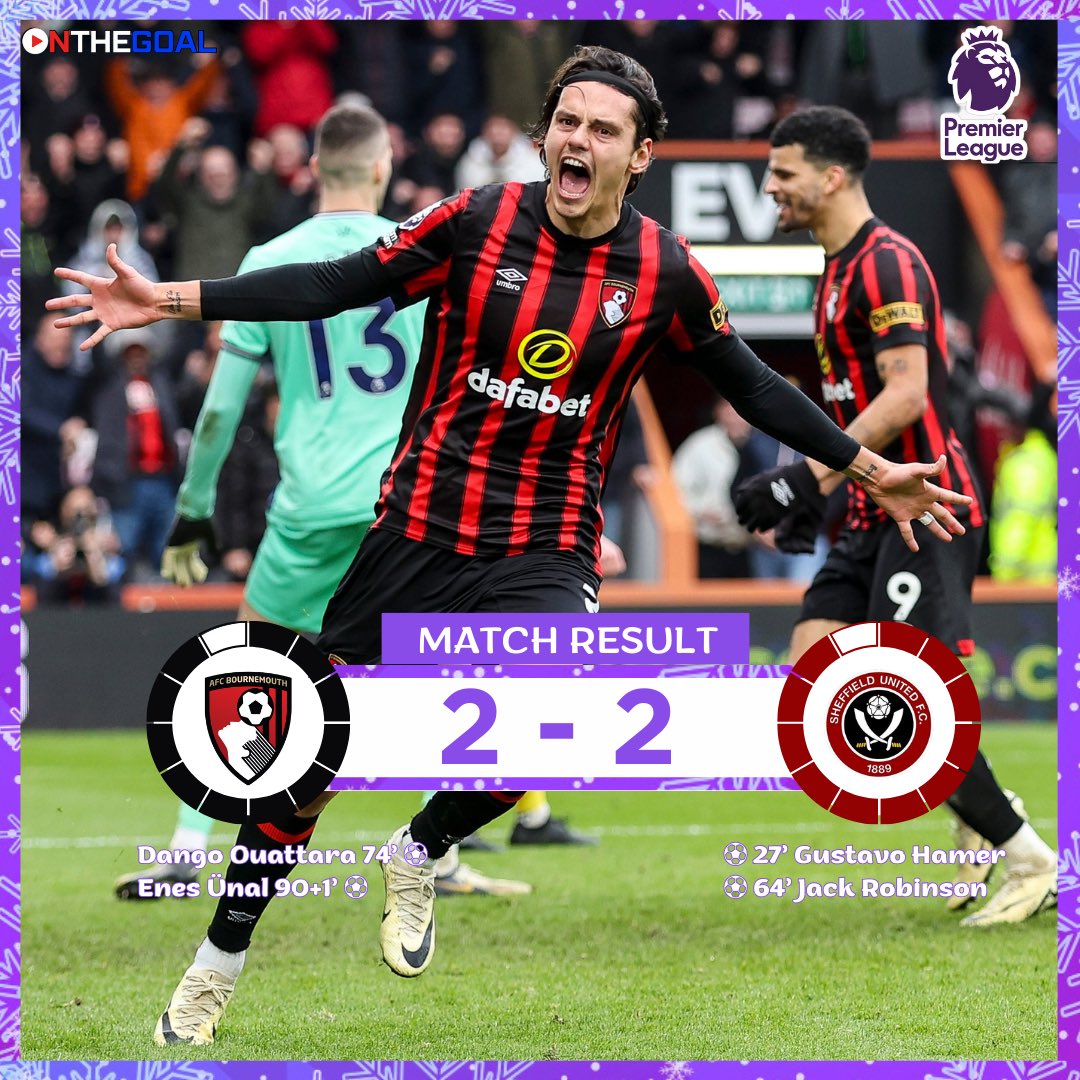 • Luton town left it late at Selhurst Park to earn a point against Palace 

• Cherries came from two goals down against Sheffield Utd courtesy of late goals from Ouatarra and Ünal

#CRYLUT #BOUSHU #PremierLeague