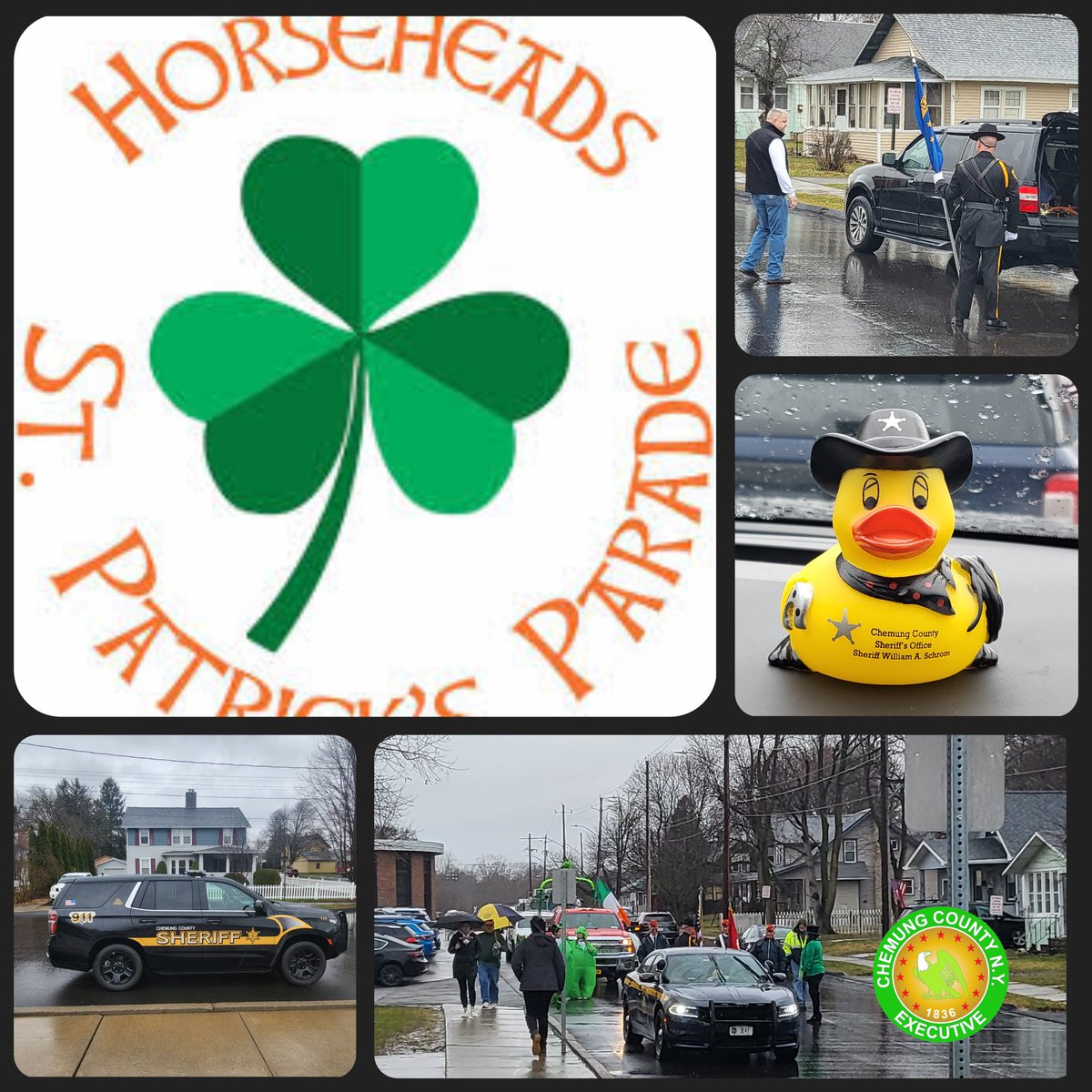 chemungcoexec's tweet photo. A little rain couldn't stop the Annual Horseheads St. Patrick's Day Parade. I joined Sheriff Schrom in passing out goodies. Great job by all the organizers, volunteers and thank you to the community for coming out in the weather to support this annual event. https://t.co/y5lTTfMhuG