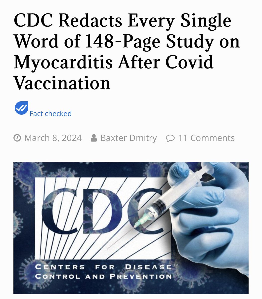THE CDC WERE FORCED TO RELEASE THEIR CLINICAL TRIAL RESULTS RE MYOCARDITIS AND MRNA.... A FOIA request forced them to release the results. The link is in the comments below. Yes they released the document With Every Single Page BLANKED OUT They are a fully captured,…