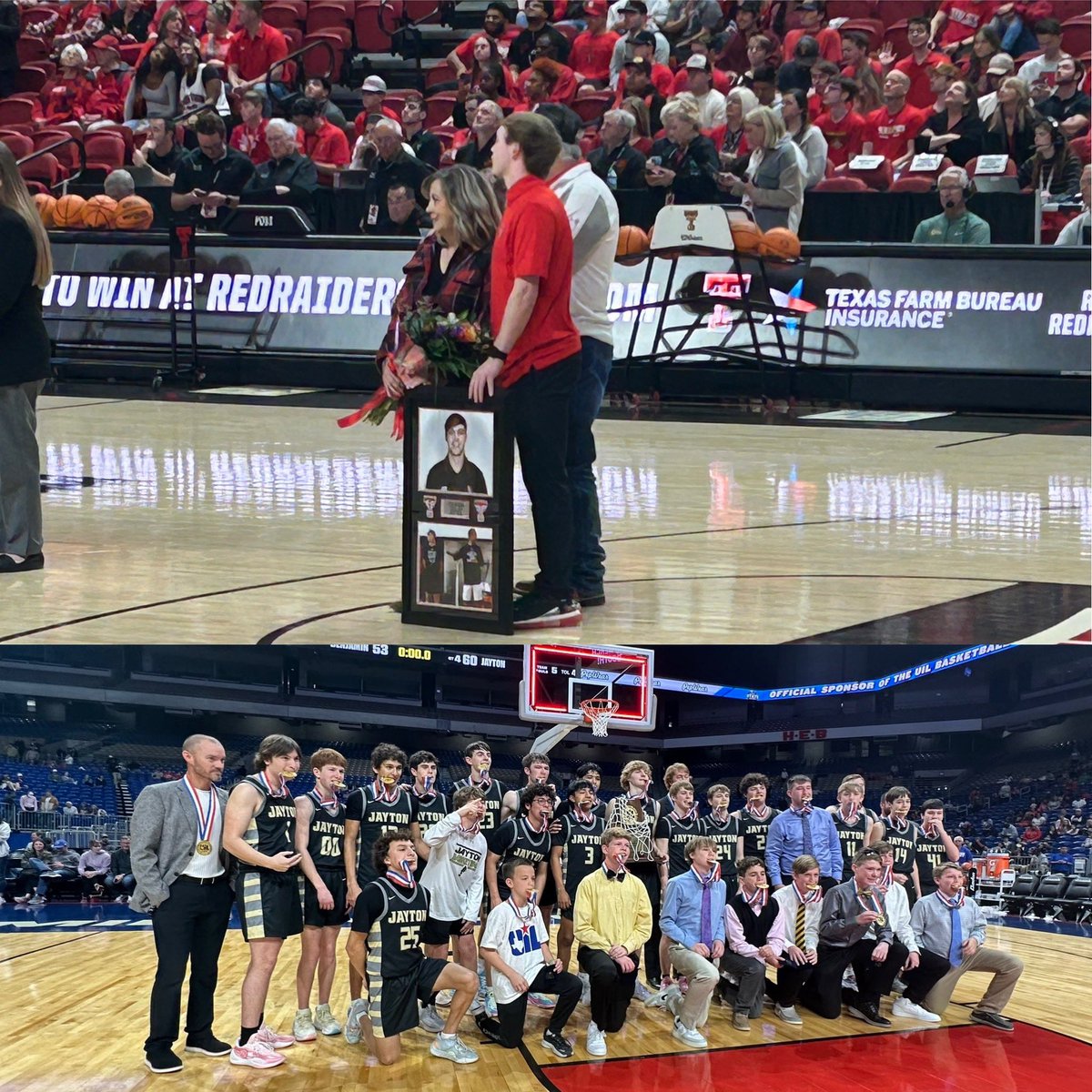 So happy Jayton won the State Title this morning, moments ago iTexas Tech honored their Seniors at the USA, including Student Manager Tye Scogin, a Jayton Grad! On March 7, 2019, Scogin hit a buzzer beater in Jaybirds first trip to State to beat Nazareth in semis @T_scogin3