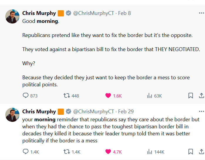 MaureenLS's tweet image. There's a strong bipartisan border bill that was negotiated in the Senate that was tanked by MAGA Senate/Congress on Trump's orders. Fed up #PA14 voter