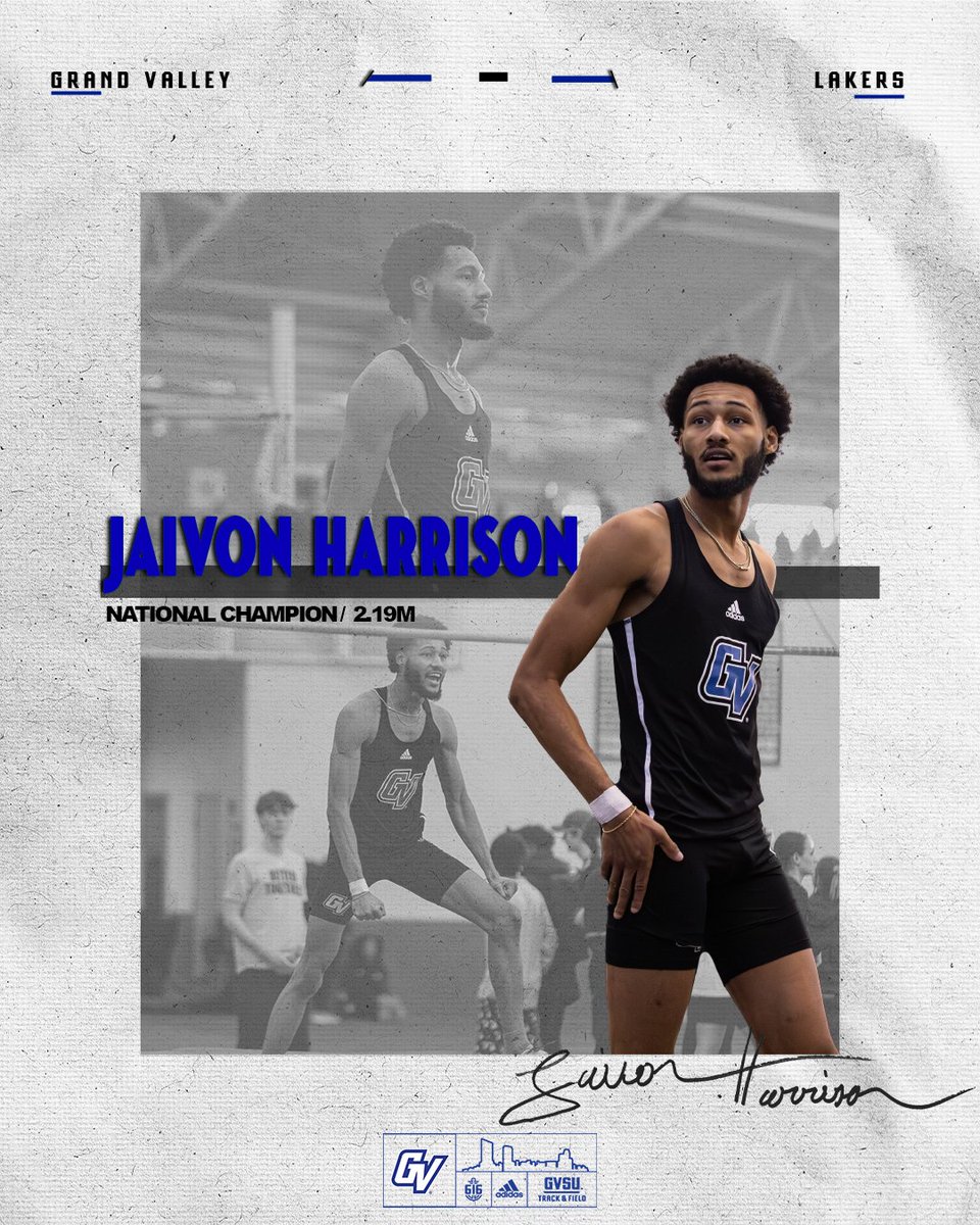 GVSUXCTF's tweet image. A NATIONAL CHAMPION ! 😮‍💨

Jaivon Harrison is bringing home the title in the men's high jump, clearing a height of 2.19m! 

#AnchorUp