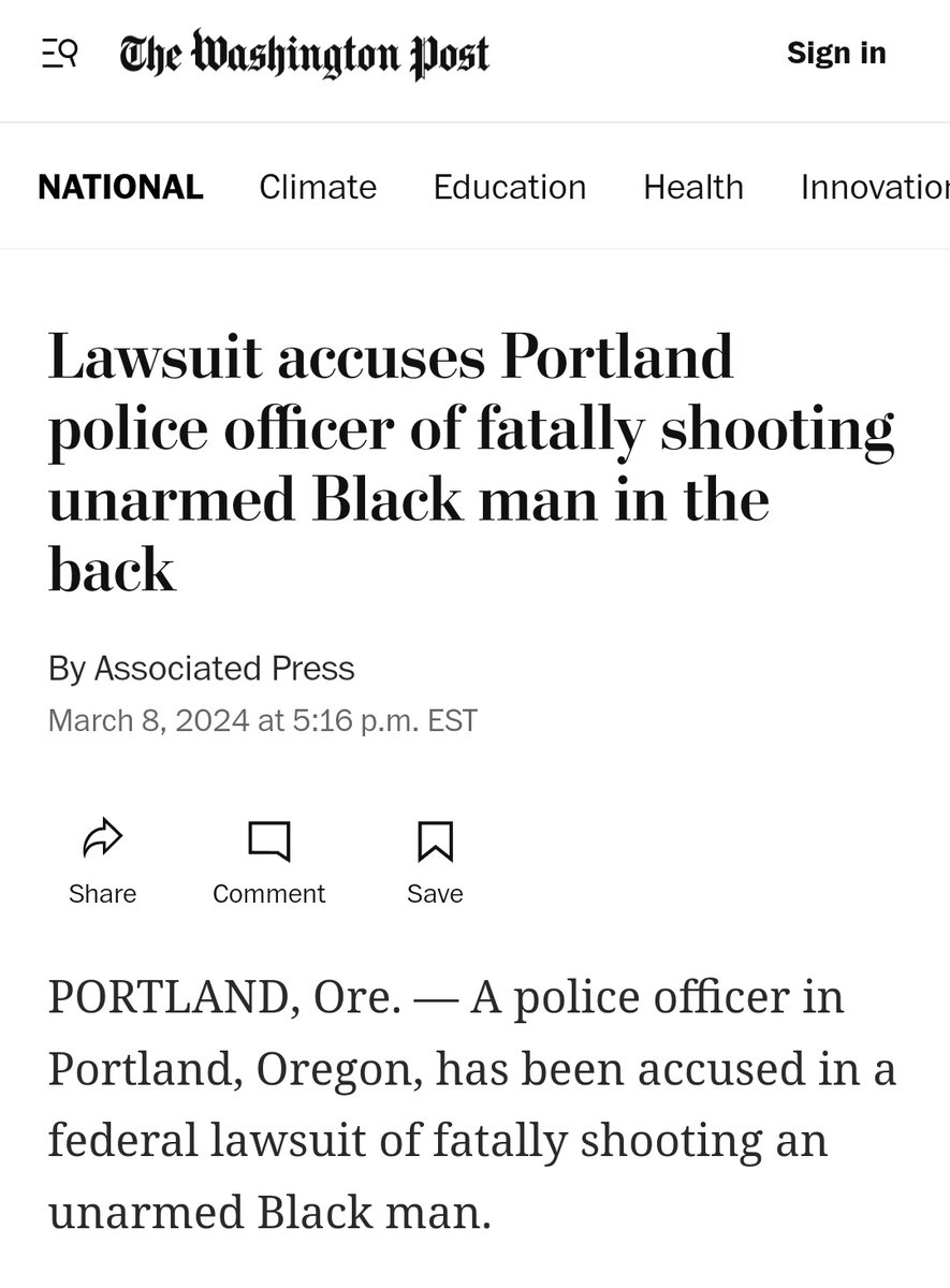 Headlines like this at @ap/@wapo help obfuscate police harm. The lawsuit does not accuse Officer Sathoff of fatally shooting an unarmed Black man in the back. He DID shoot an unarmed Black man in the back. The lawsuit accuses him of EXCESSIVE force and the city of negligence.