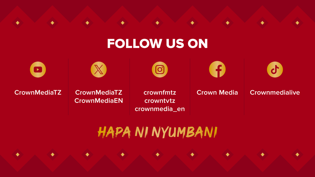 Hapa ni Nyumbani - Karibu utufuate kwenye kurasa zetu mitandao ya kijamii. #20YaKing #HapaNiNyumbani - Subscribe YouTube Channel: youtube.com/@CrownMediaTZ