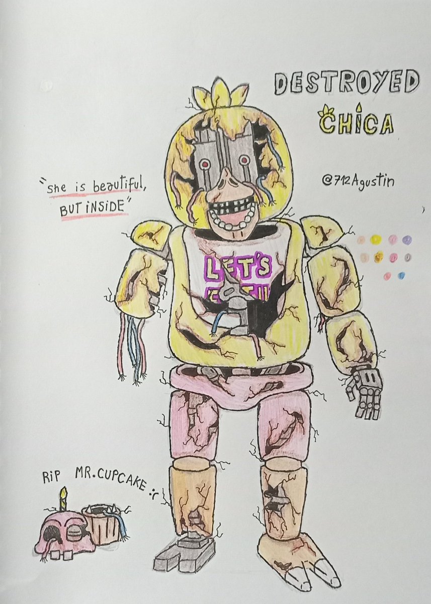 712Agustin's tweet photo. Les dejo mi dibujo y concepto de "DESTROYED CHICA" la cual me justo mucho el resultado final, si tienen preguntas de su origen e historia, pregunten y se los voy a responder con todo placer : )
#FNaF #fnafart #FNAFmovie #FNaFDraw https://t.co/2iibgo5cdU