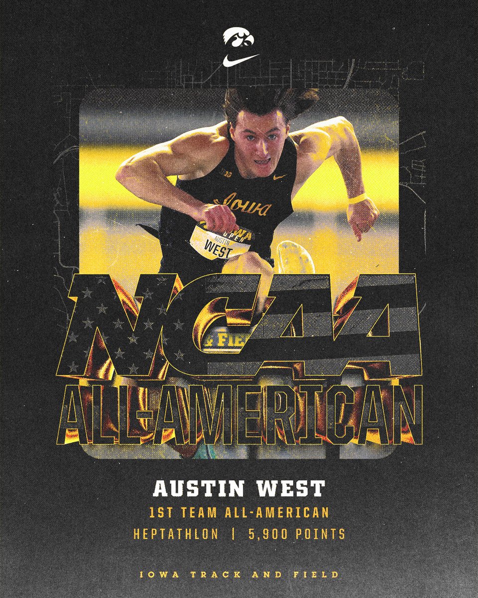 IowaXC_TF's tweet photo. 𝟭𝘀𝘁 𝗧𝗲𝗮𝗺 𝗔𝗹𝗹-𝗔𝗺𝗲𝗿𝗶𝗰𝗮𝗻!

Austin West takes sixth in the heptathlon at the NCAA Indoor Championships 👏👏

#Hawkeys x #NCAATF https://t.co/3LBPyMgU66