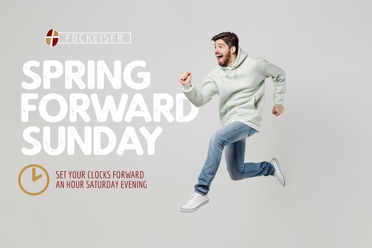 fbckeiser's tweet image. We've started experiencing a move of God. So, set your clocks forward an hour this evening and join us Sunday morning.

Sunday School  |  9:30am
Worship  |  10:45am