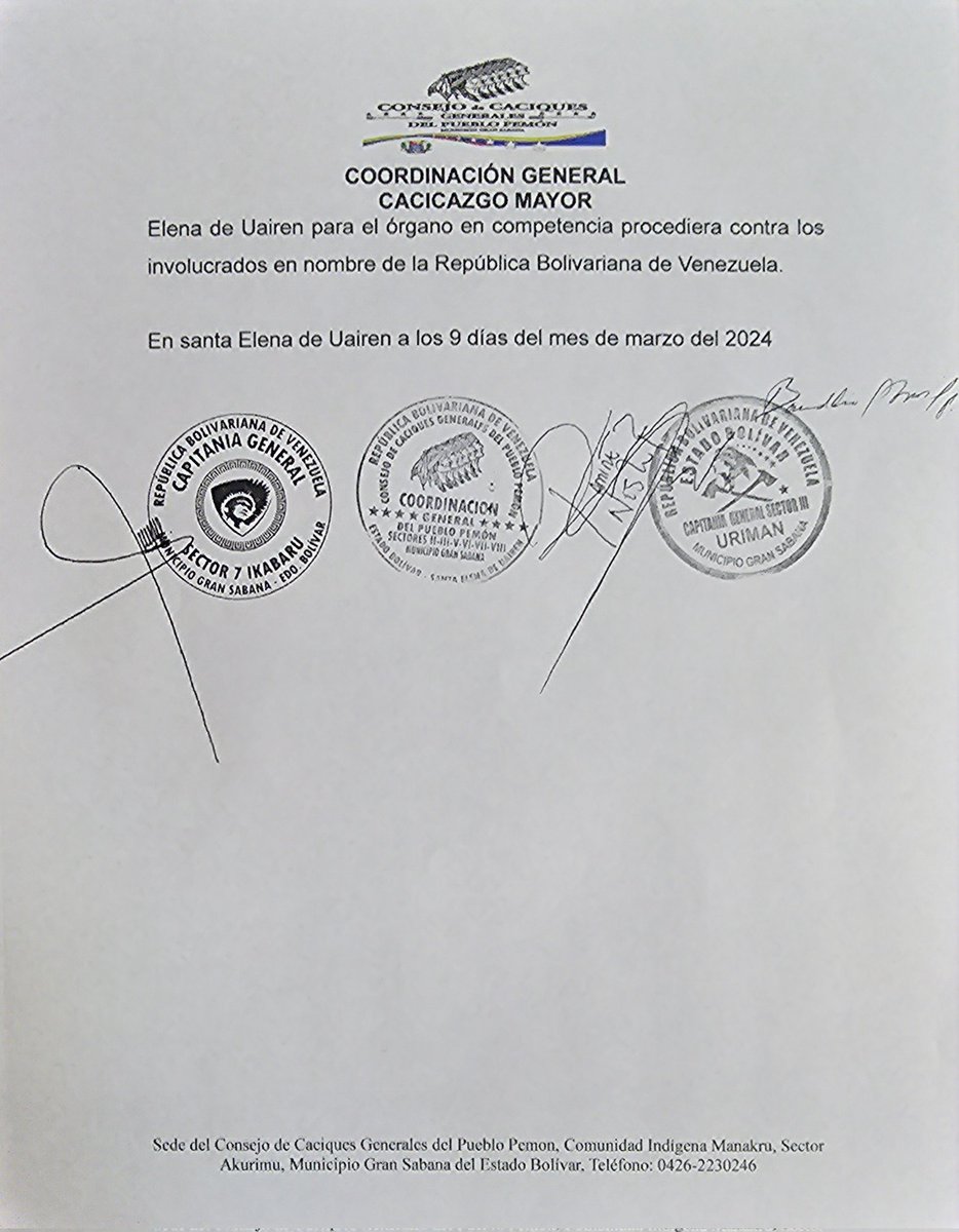 FrenteIndigena's tweet photo. Consejo de Caciques Condena la difamacion de @SOSOrinoco en contra del un Cacique General, y pide respeto. @CEOFANBVE @CLARAVIDALV @NicolasMaduro @dhernandezlarez https://t.co/Kms09Bw4Ep