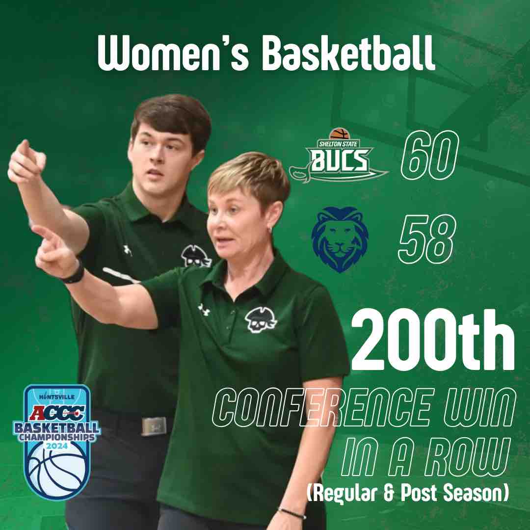 Women’s Basketball (Final)

ACCC Athletics Champions!
Shelton State: 60
Wallace State: 58

Congratulations to Coach Madonna Thompson, Coach Collin Hardy, and the team for their 200th Conference win in a row!

Share the win! Go Bucs! #SSCCAthletics